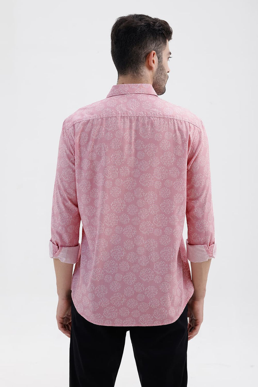 BASICS SLIM FIT PINK DOLPHIN COTTON PRINTED SHIRT