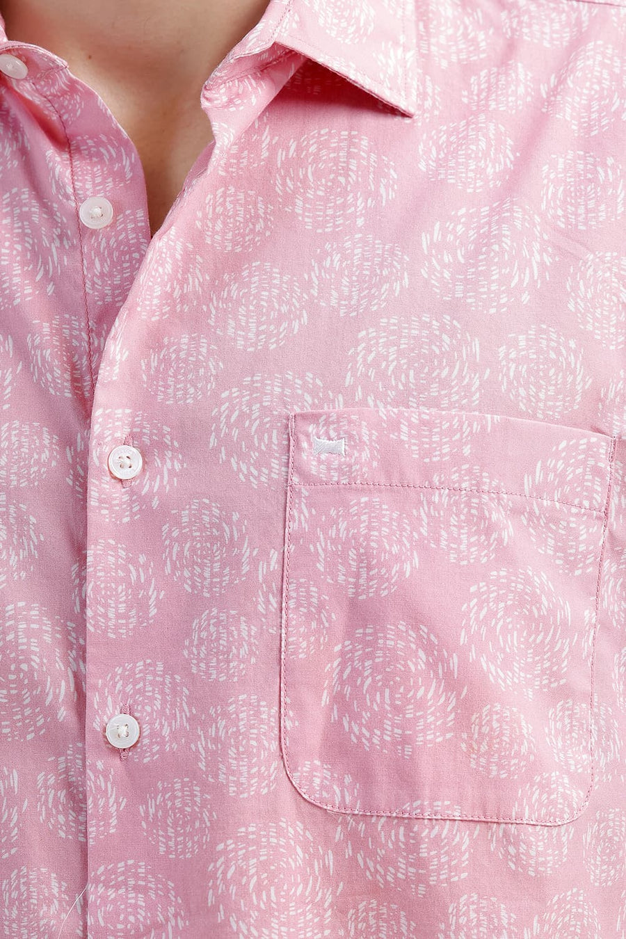 BASICS SLIM FIT PINK DOLPHIN COTTON PRINTED HALFSLEEVES SHIRT
