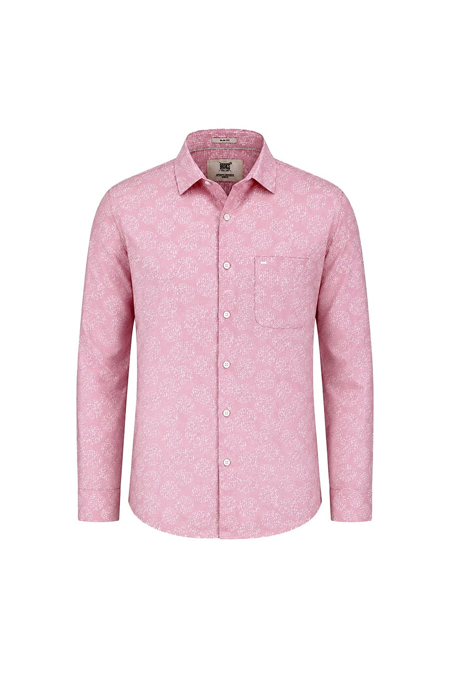 BASICS SLIM FIT PINK DOLPHIN COTTON PRINTED SHIRT