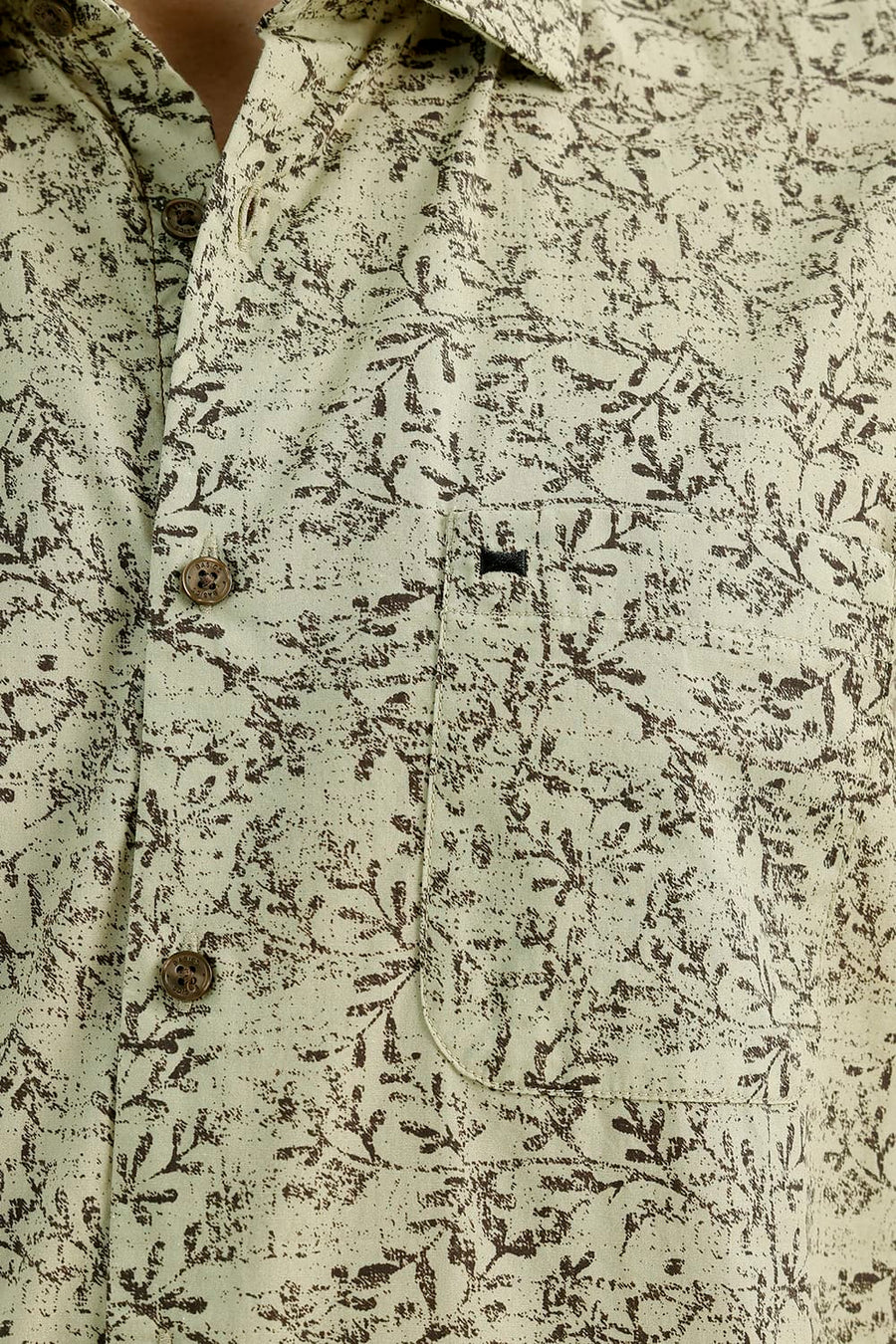 BASICS SLIM FIT LEEK KHAKI COTTON PRINTED HALFSLEEVES SHIRT