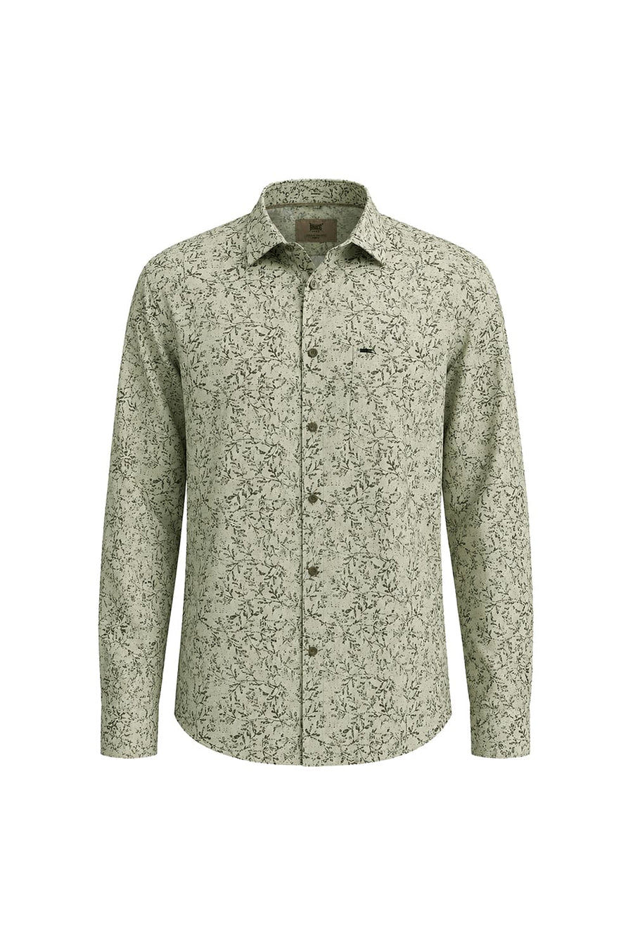 BASICS SLIM FIT LEEK KHAKI COTTON PRINTED SHIRT