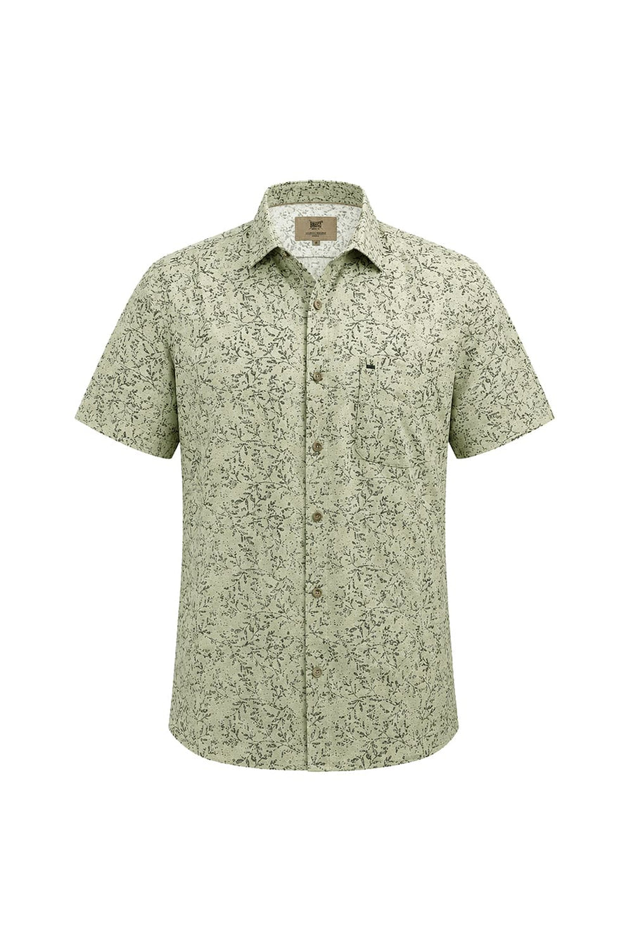 BASICS SLIM FIT LEEK KHAKI COTTON PRINTED HALFSLEEVES SHIRT