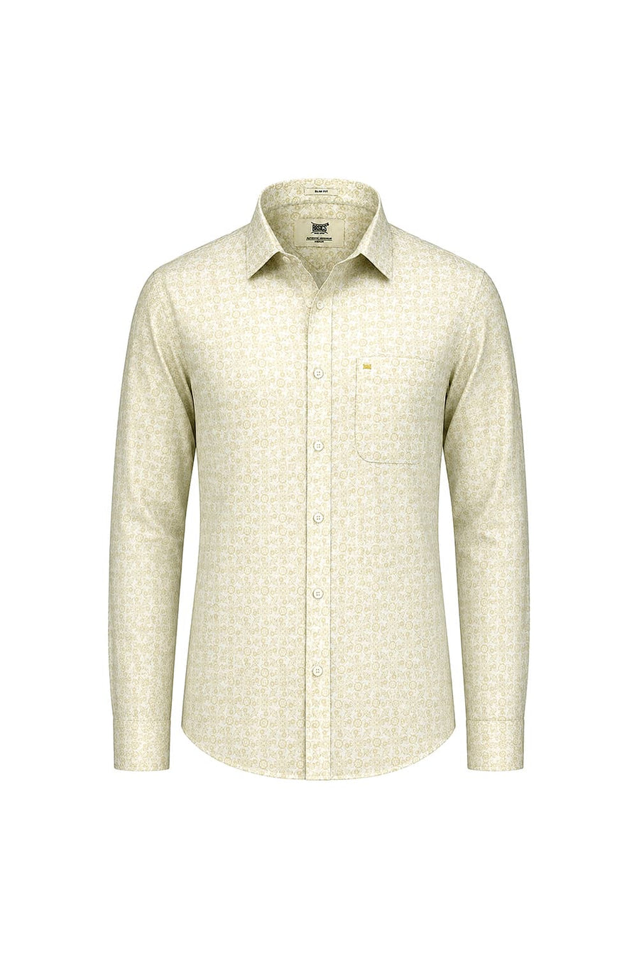 BASICS SLIM FIT LINDEN YELLOW COTTON PRINTED SHIRT