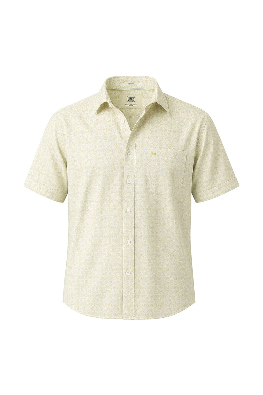 BASICS SLIM FIT LINDEN YELLOW COTTON PRINTED HALFSLEEVES SHIRT