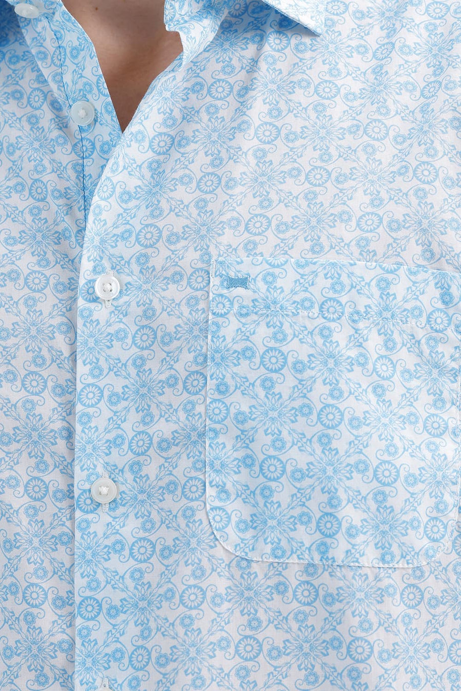 BASICS SLIM FIT ABOARD BLUE COTTON PRINTED SHIRT