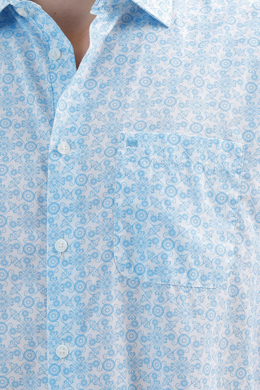 BASICS SLIM FIT ABOARD BLUE COTTON PRINTED HALFSLEEVES SHIRT