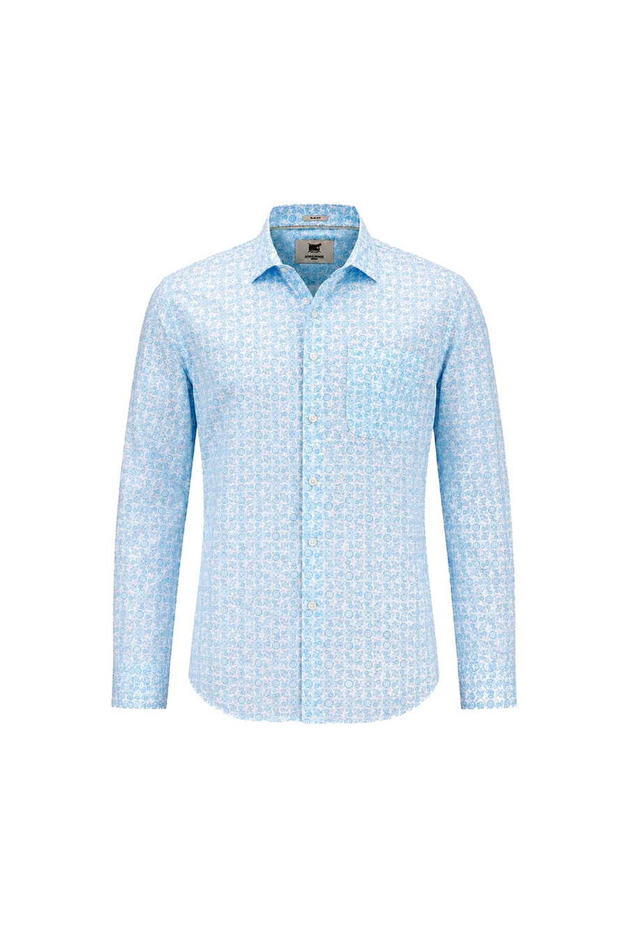 BASICS SLIM FIT ABOARD BLUE COTTON PRINTED SHIRT