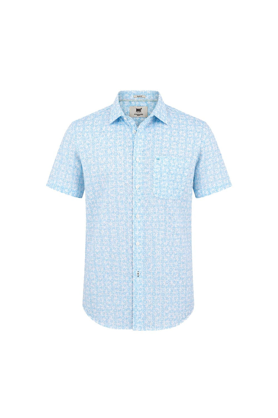 BASICS SLIM FIT ABOARD BLUE COTTON PRINTED HALFSLEEVES SHIRT