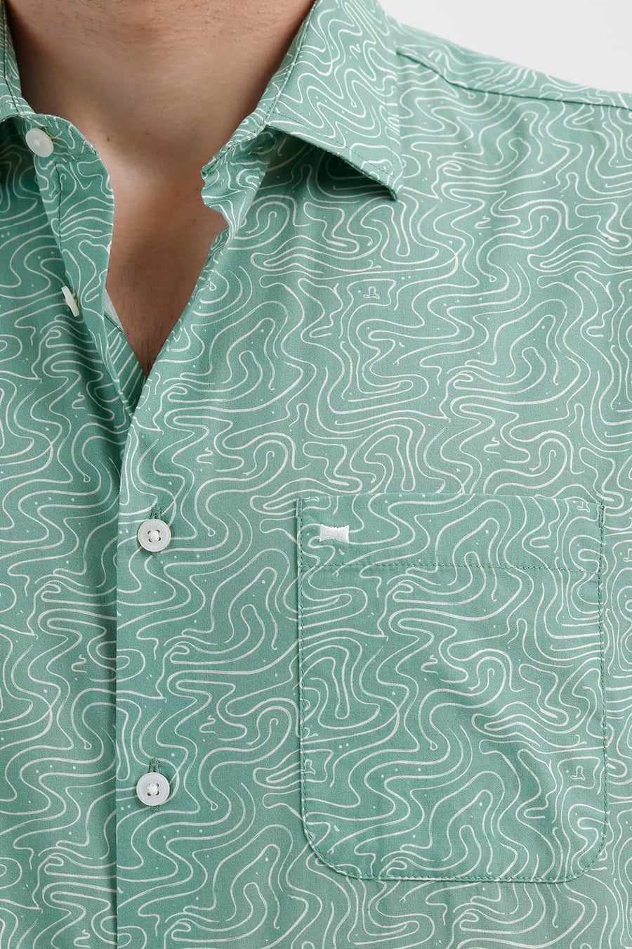 BASICS SLIM FIT GRANITE GREEN COTTON PRINTED SHIRT