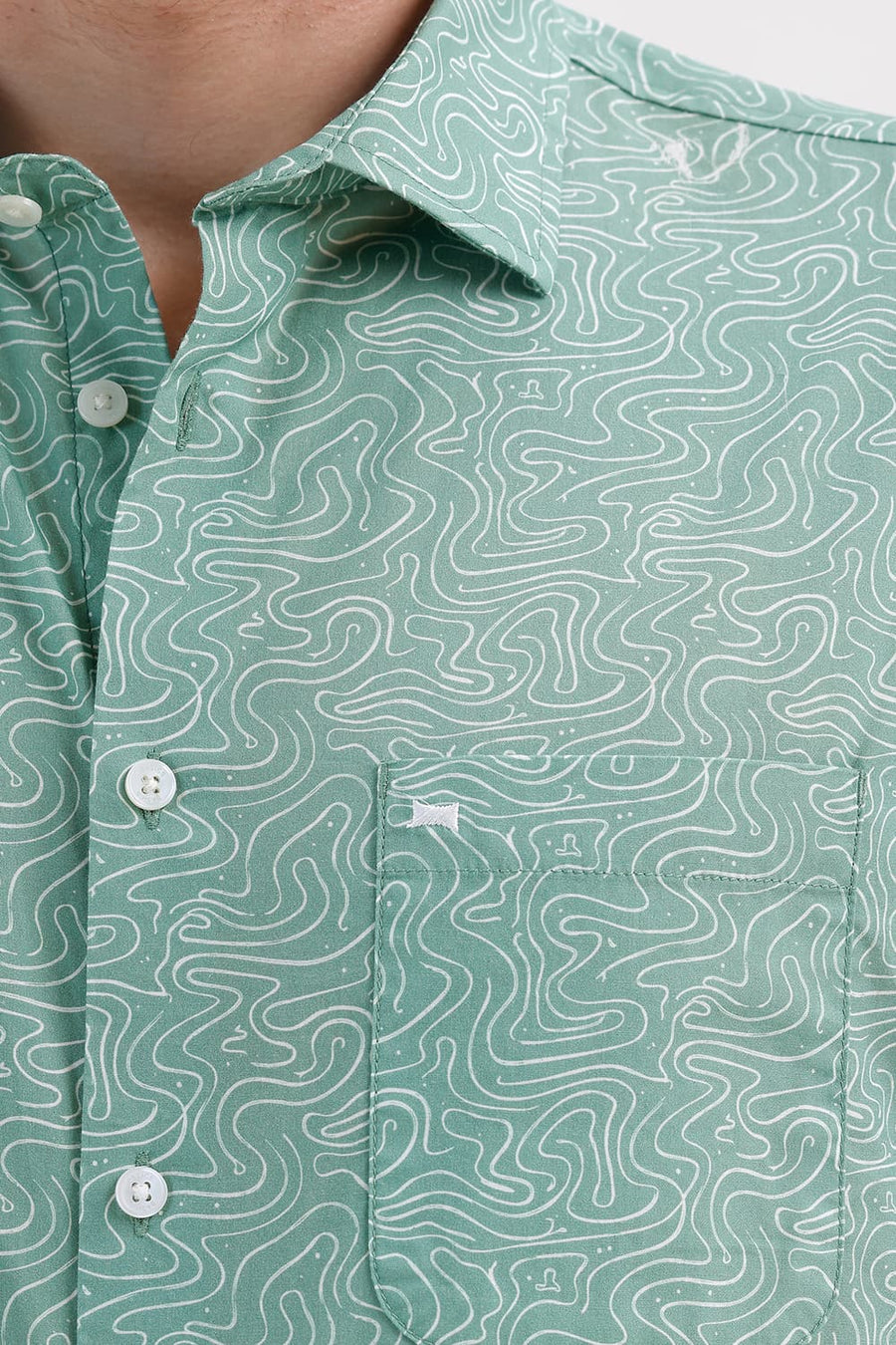 BASICS SLIM FIT GRANITE GREEN COTTON PRINTED HALFSLEEVES SHIRT