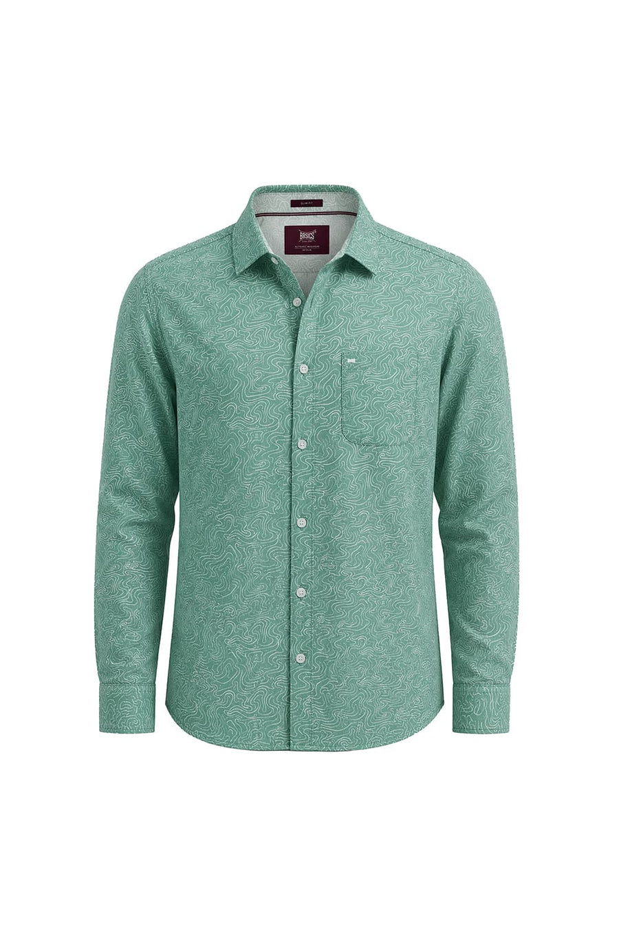 BASICS SLIM FIT GRANITE GREEN COTTON PRINTED SHIRT
