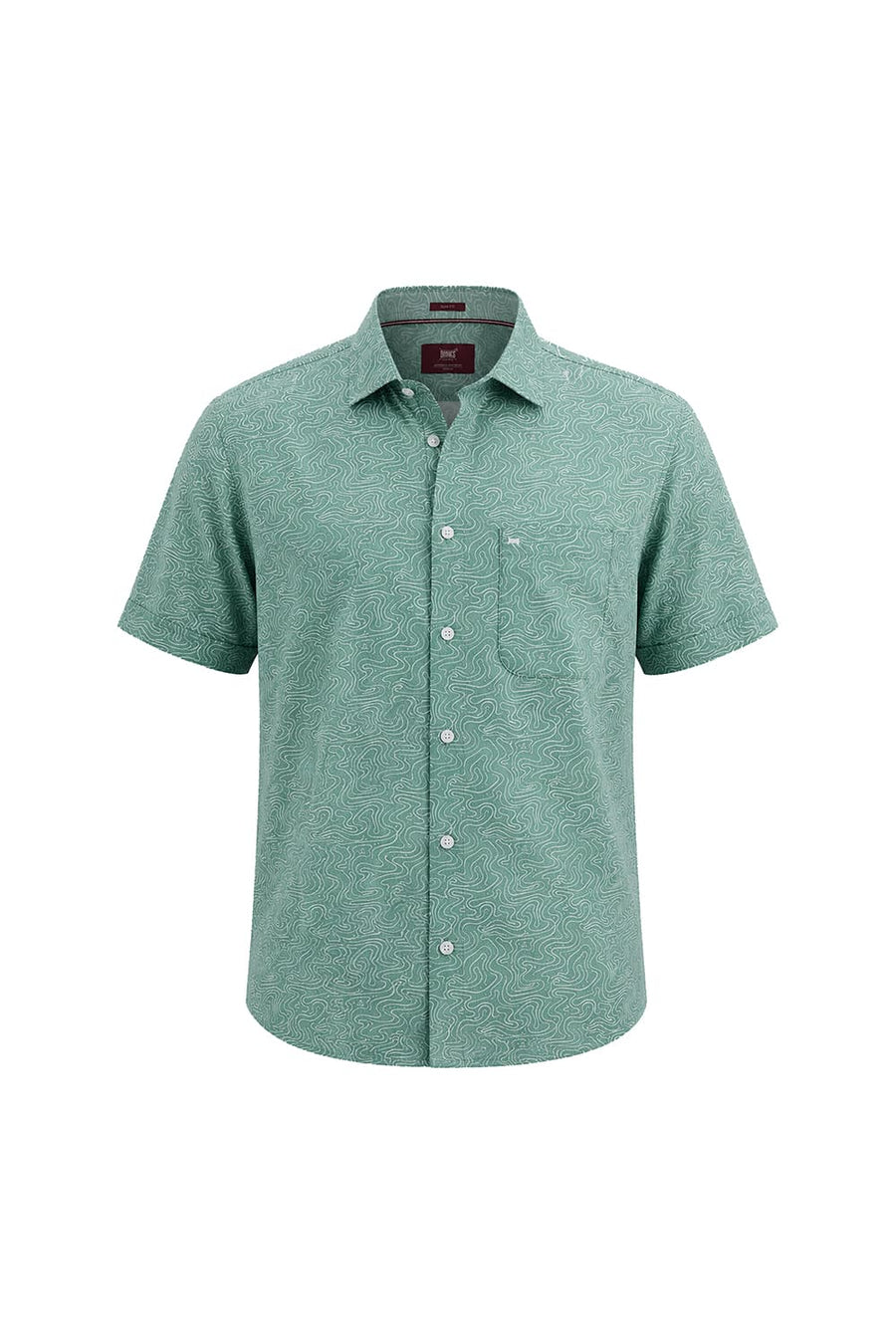 BASICS SLIM FIT GRANITE GREEN COTTON PRINTED HALFSLEEVES SHIRT