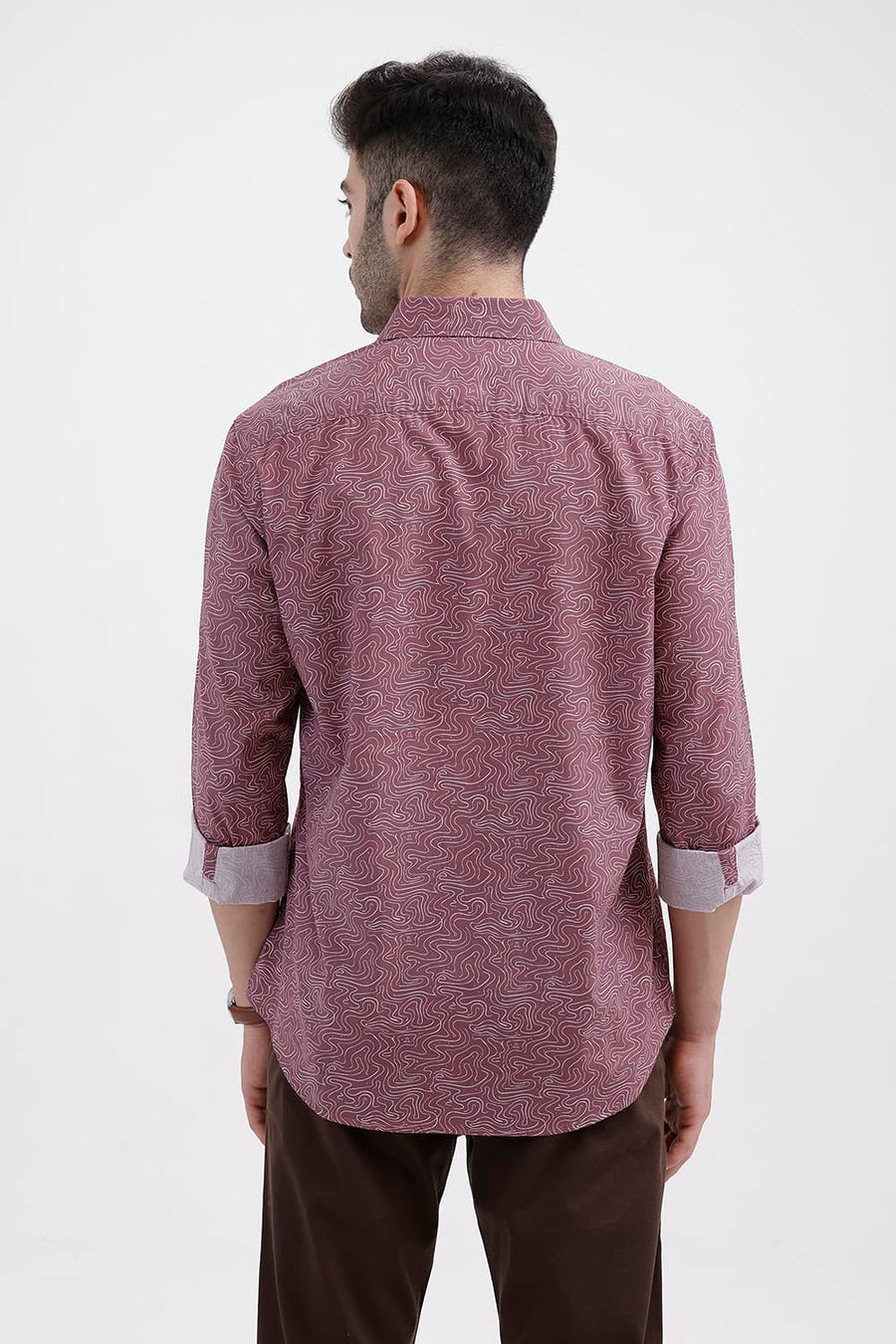 BASICS SLIM FIT ROSE PINK COTTON PRINTED SHIRT