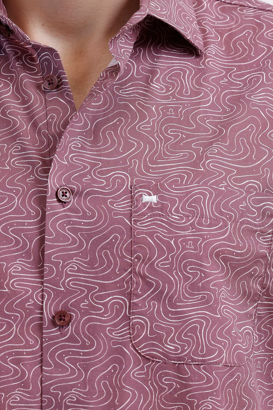 BASICS SLIM FIT ROSE PINK COTTON PRINTED HALFSLEEVES SHIRT