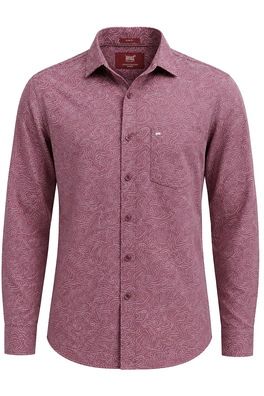 BASICS SLIM FIT ROSE PINK COTTON PRINTED SHIRT