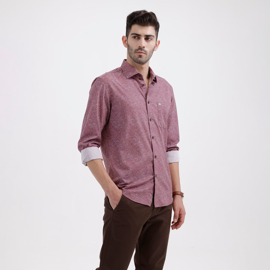 BASICS SLIM FIT ROSE PINK COTTON PRINTED SHIRT