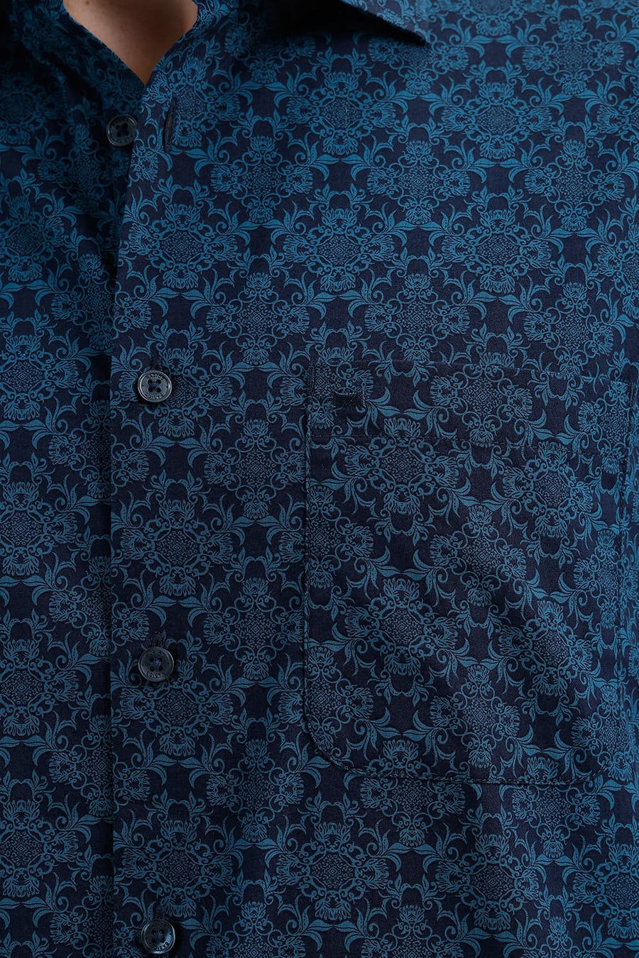 BASICS SLIM FIT PATRIOT BLUE COTTON PRINTED SHIRT