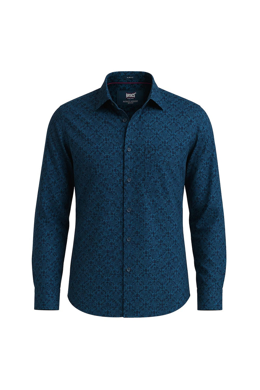 BASICS SLIM FIT PATRIOT BLUE COTTON PRINTED SHIRT