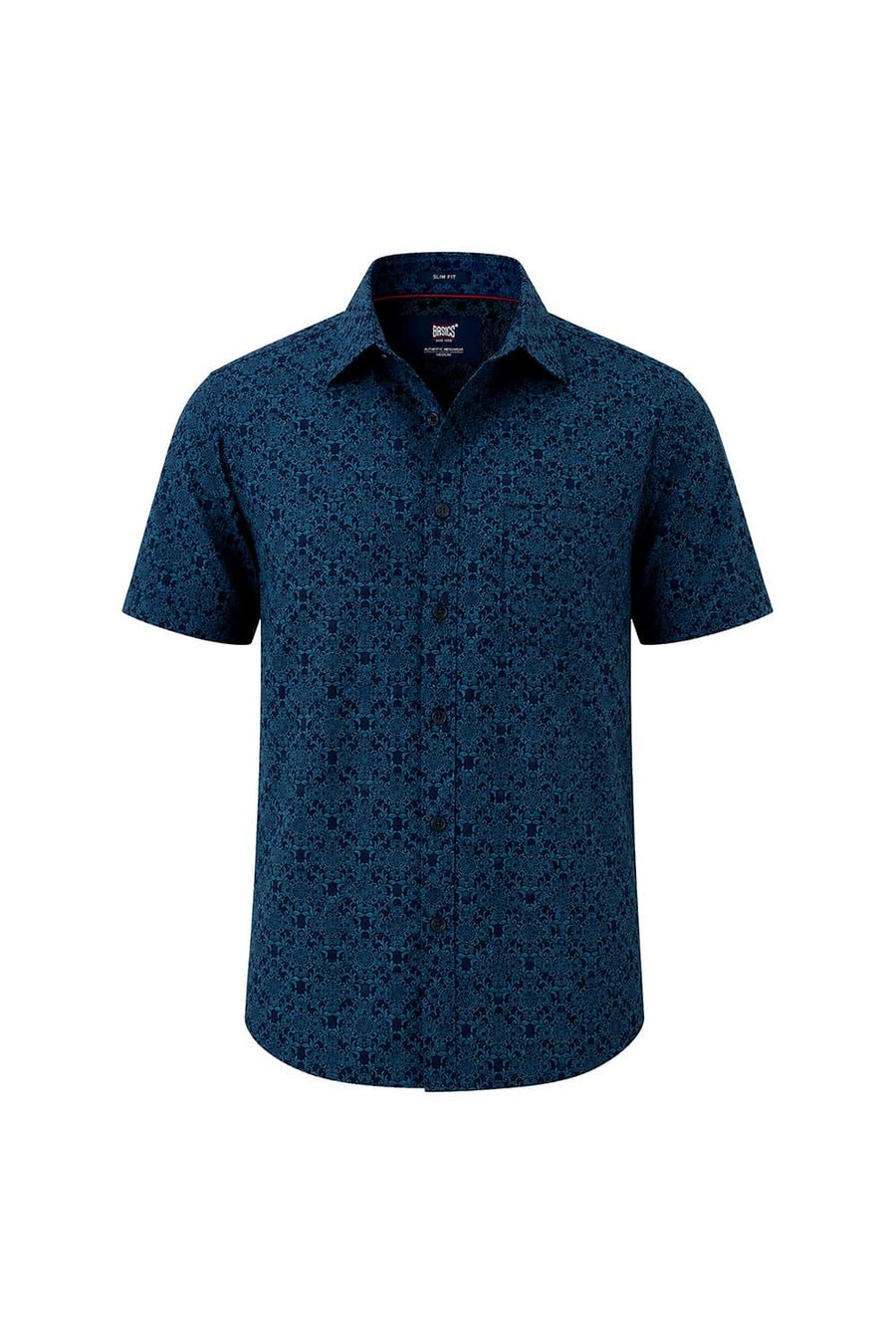 BASICS SLIM FIT PATRIOT BLUE COTTON PRINTED HALFSLEEVES SHIRT