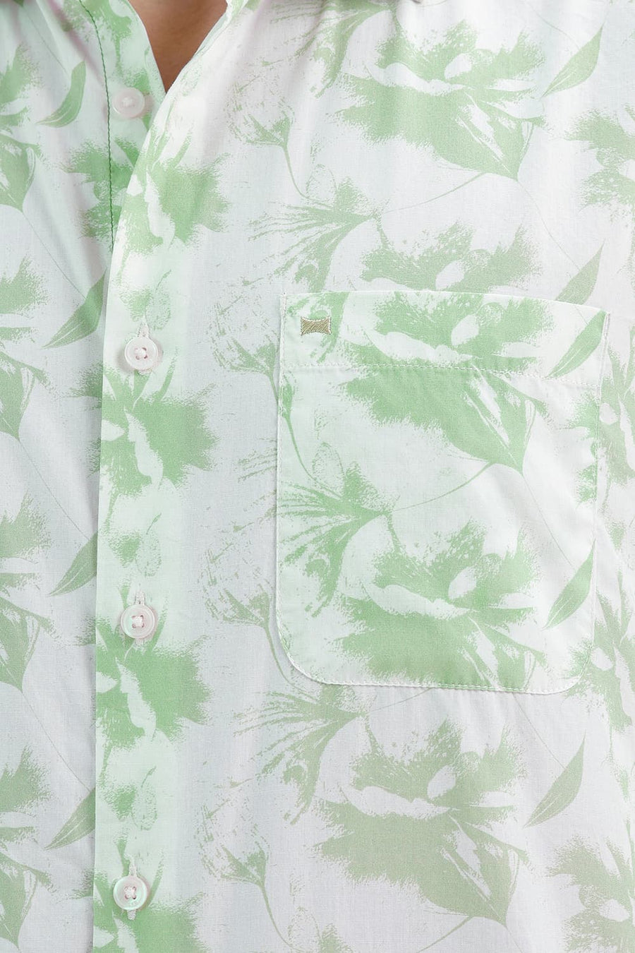 BASICS SLIM FIT GREEN SMOKE COTTON PRINTED SHIRT