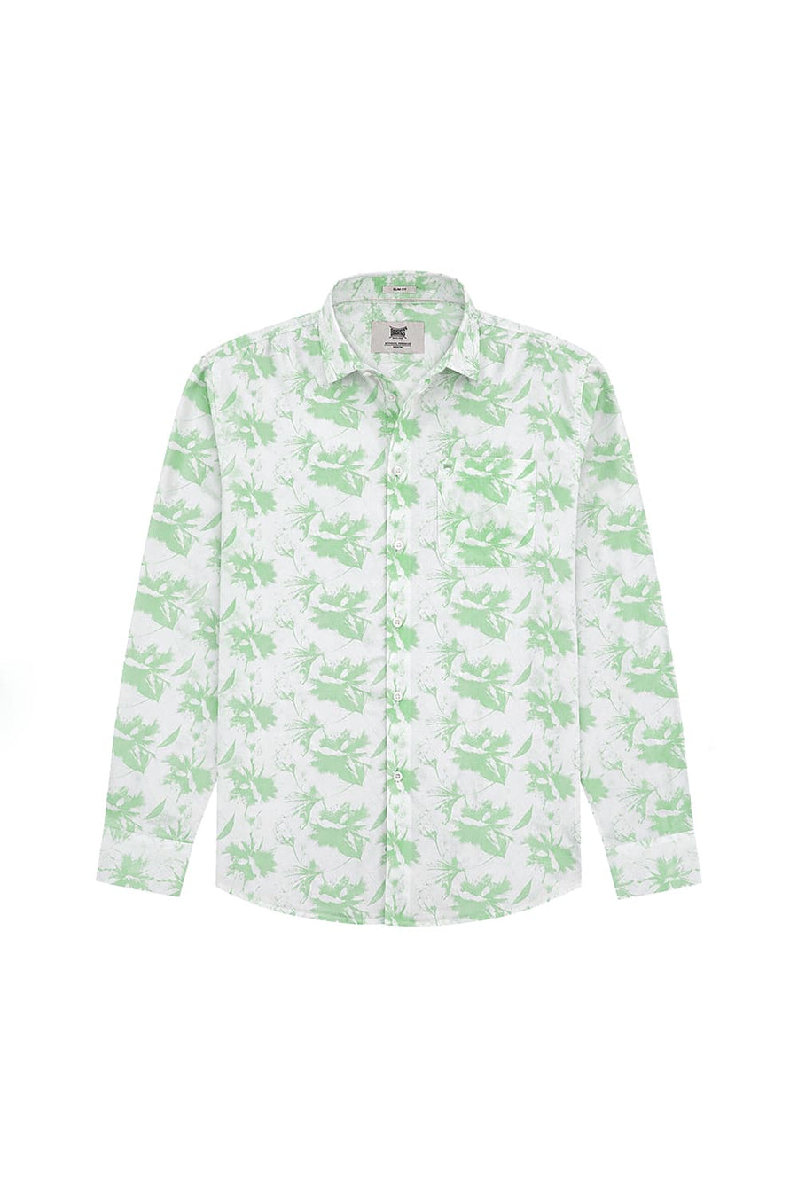 BASICS SLIM FIT GREEN SMOKE COTTON PRINTED SHIRT