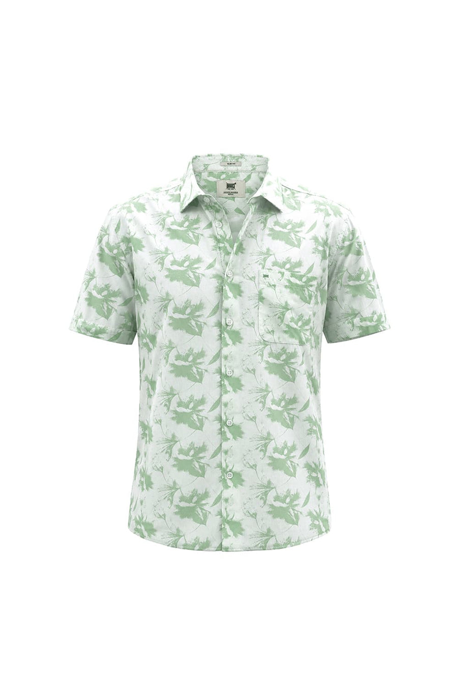 BASICS SLIM FIT GREEN SMOKE COTTON PRINTED HALFSLEEVES SHIRT