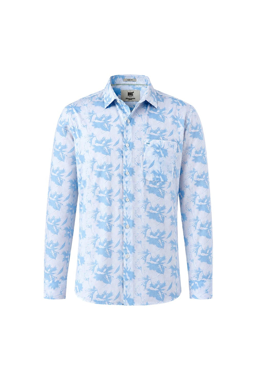 BASICS SLIM FIT SKY BLUE COTTON PRINTED SHIRT