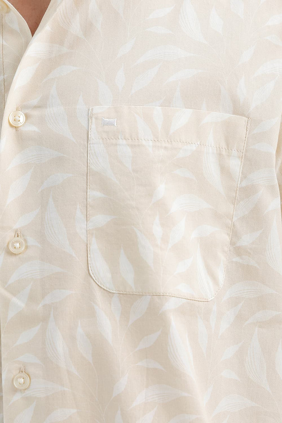 BASICS SLIM FIT SHORTBREAD BEIGE COTTON PRINTED HALFSLEEVES SHIRT