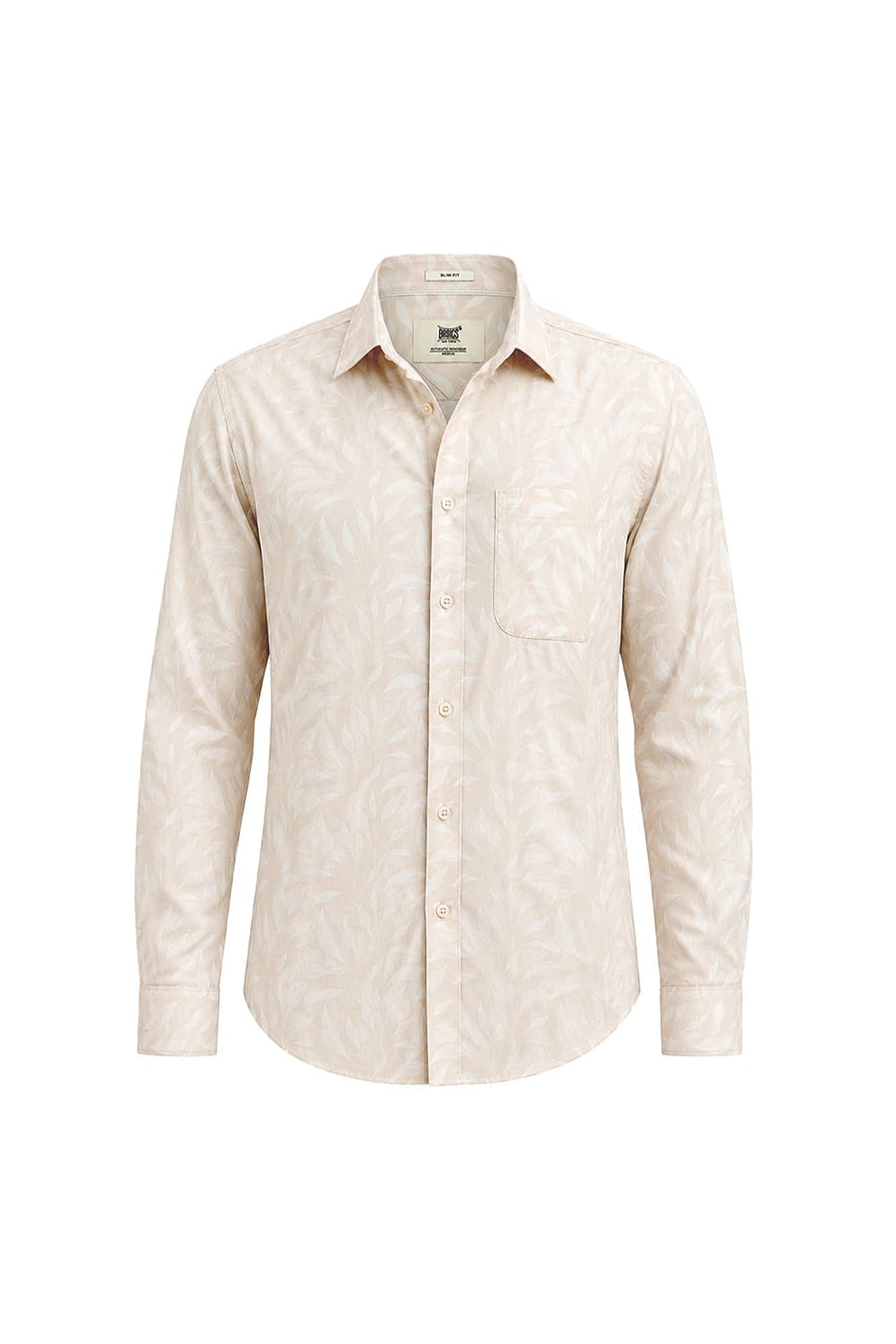 BASICS SLIM FIT SHORTBREAD BEIGE COTTON PRINTED SHIRT