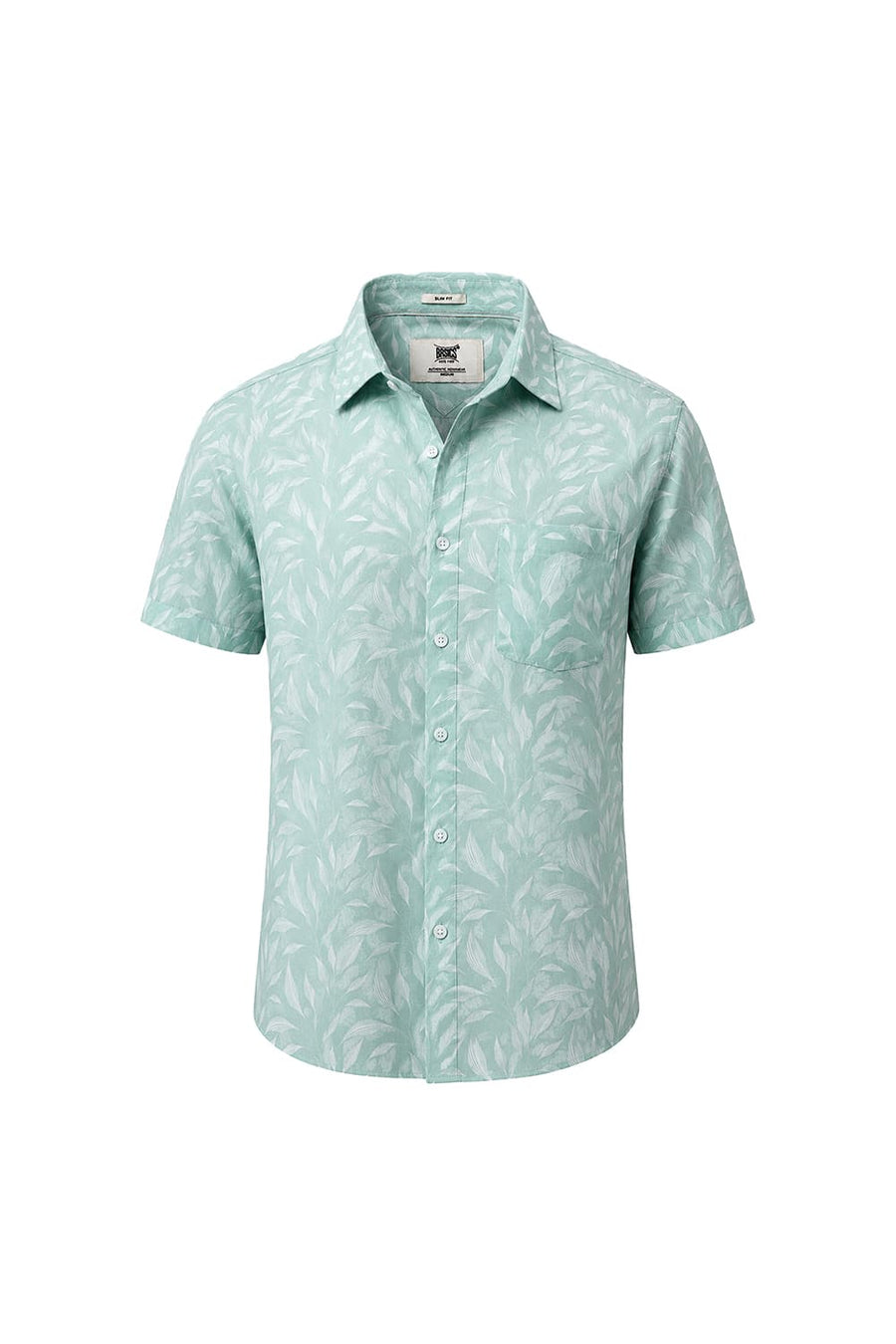 BASICS SLIM FIT GOSSAMER GREEN COTTON PRINTED HALFSLEEVES SHIRT