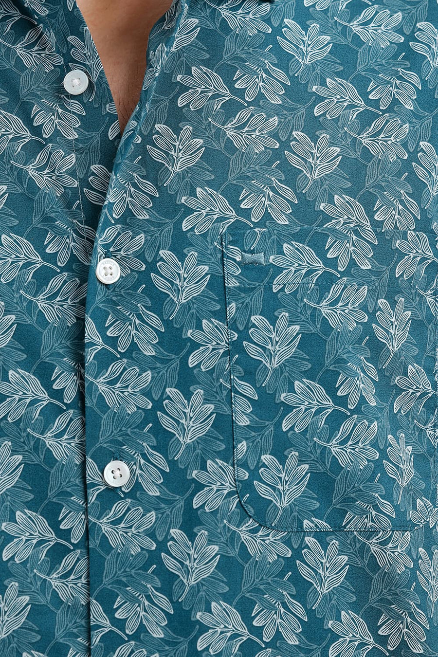 BASICS SLIM FIT ATLANTIC TEAL COTTON PRINTED SHIRT