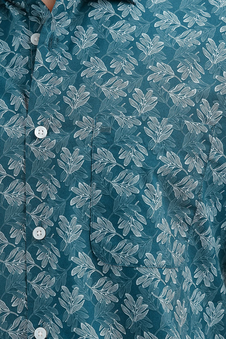 BASICS SLIM FIT ATLANTIC TEAL COTTON PRINTED HALFSLEEVES SHIRT