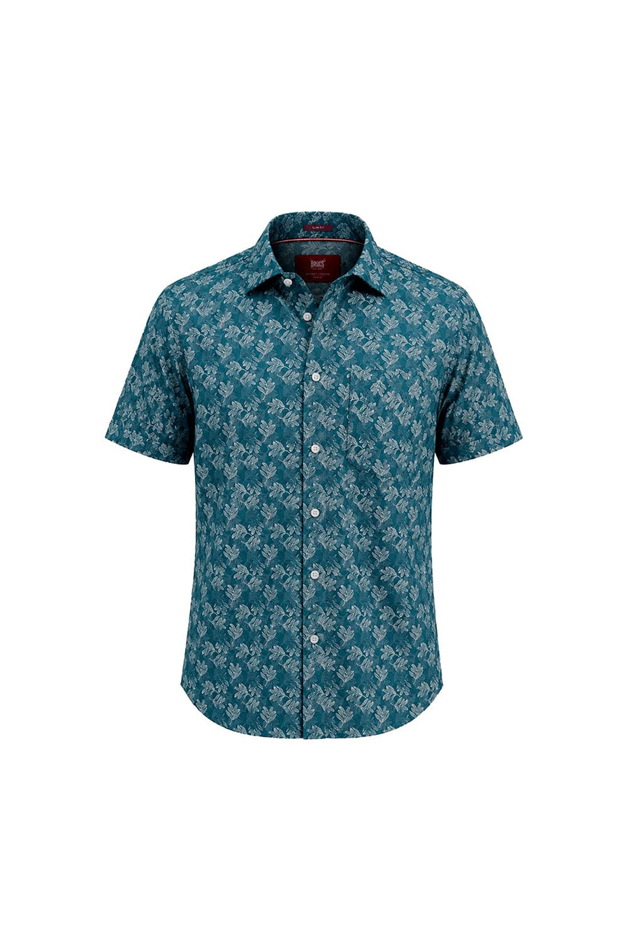BASICS SLIM FIT ATLANTIC TEAL COTTON PRINTED HALFSLEEVES SHIRT