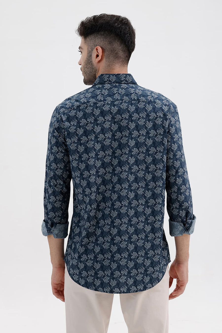 BASICS SLIM FIT MAJOLICA BLUE COTTON PRINTED SHIRT