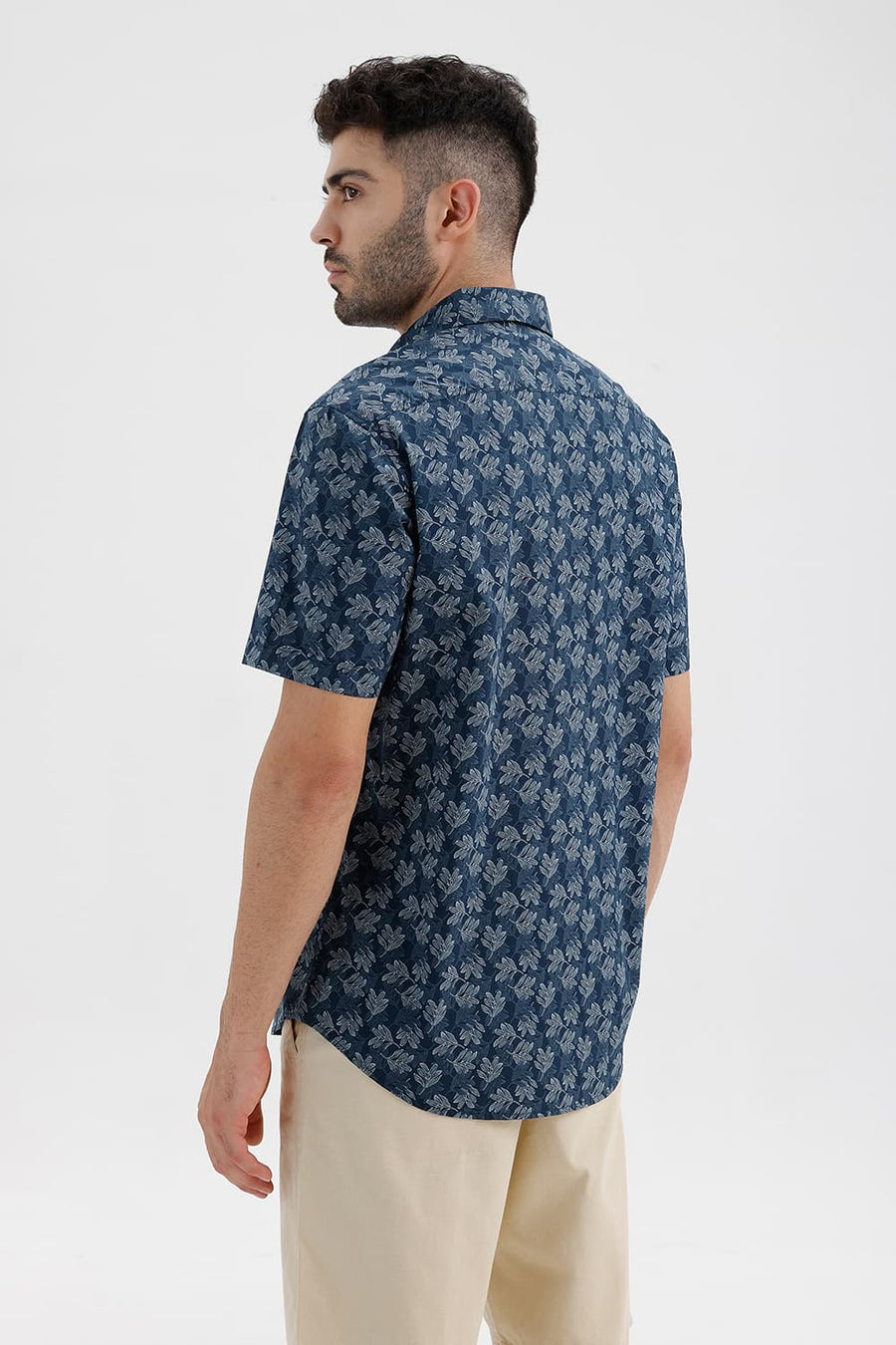 BASICS SLIM FIT MAJOLICA BLUE COTTON PRINTED HALFSLEEVES SHIRT