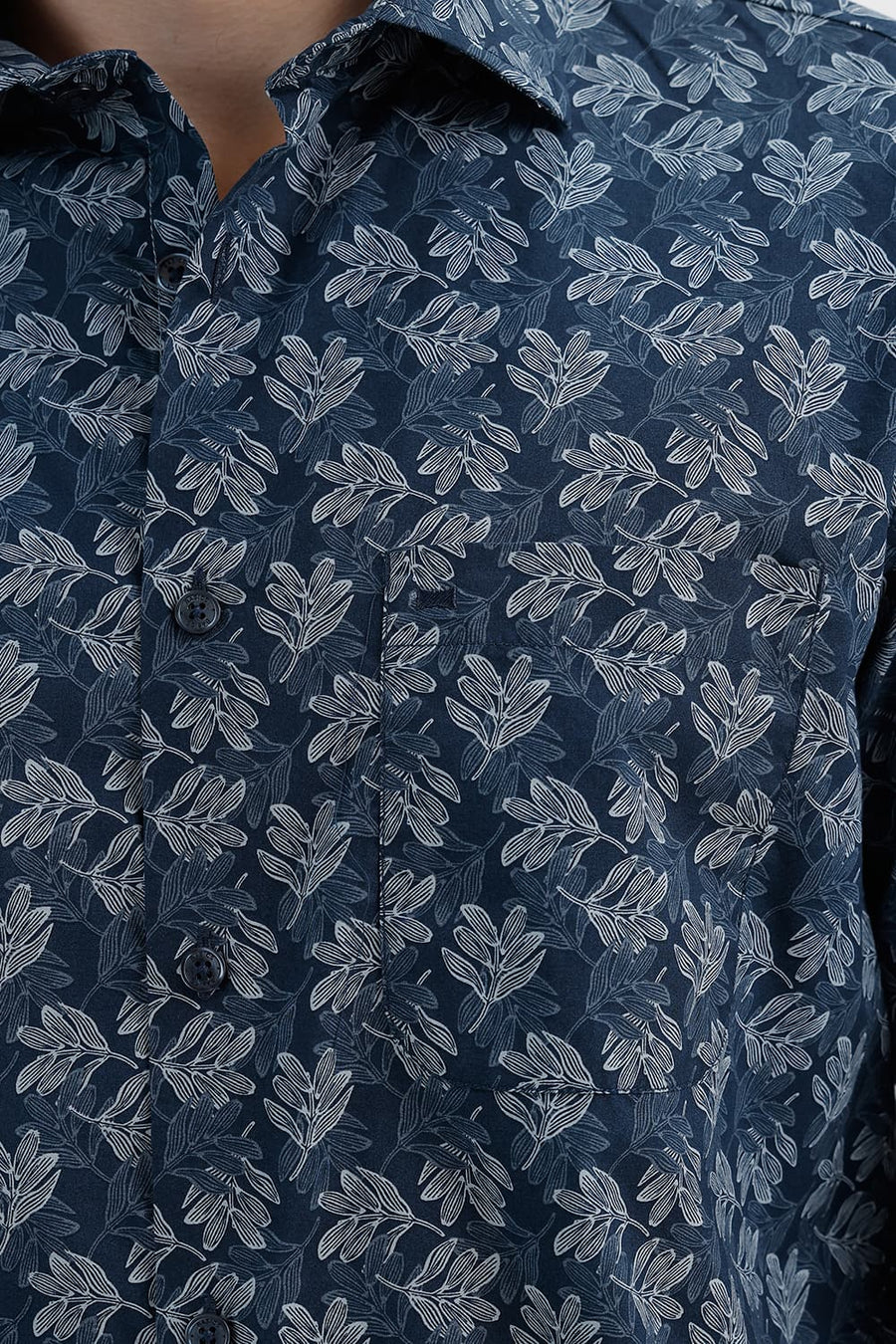 BASICS SLIM FIT MAJOLICA BLUE COTTON PRINTED SHIRT