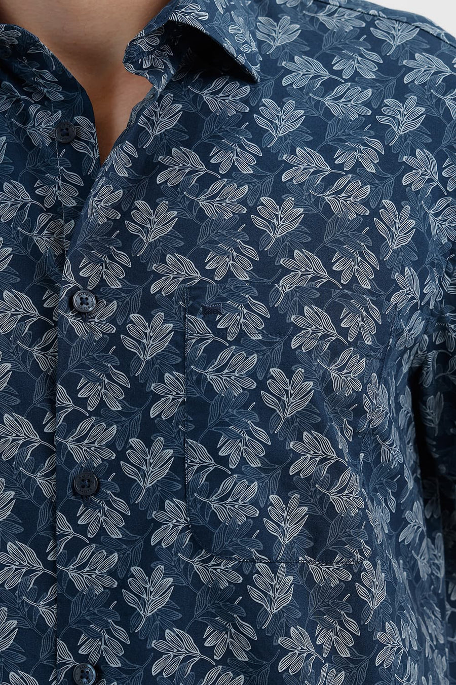 BASICS SLIM FIT MAJOLICA BLUE COTTON PRINTED HALFSLEEVES SHIRT