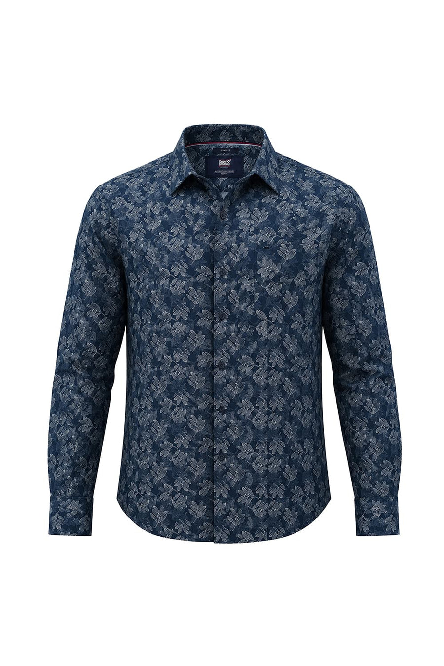 BASICS SLIM FIT MAJOLICA BLUE COTTON PRINTED SHIRT