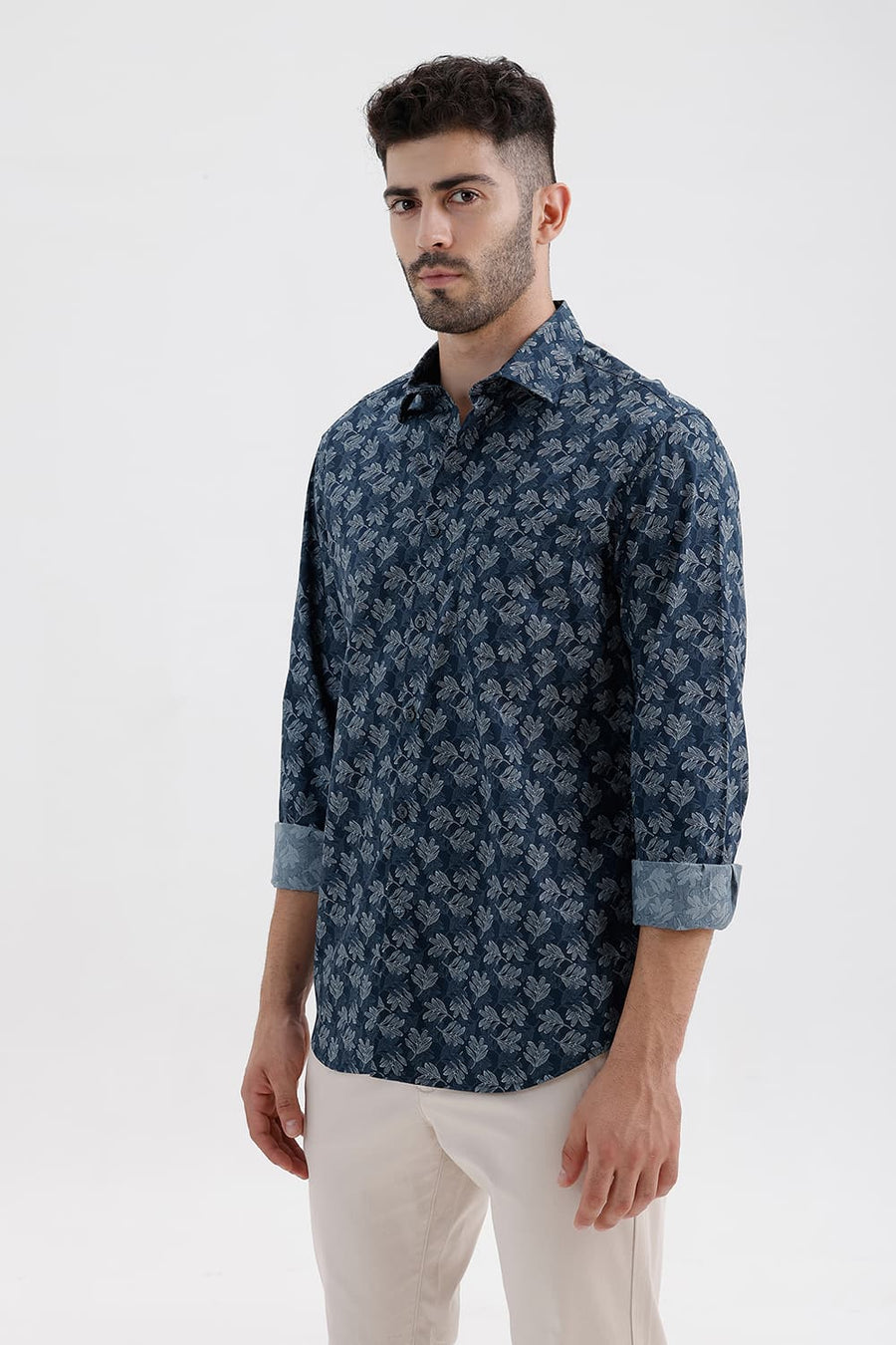 BASICS SLIM FIT MAJOLICA BLUE COTTON PRINTED SHIRT