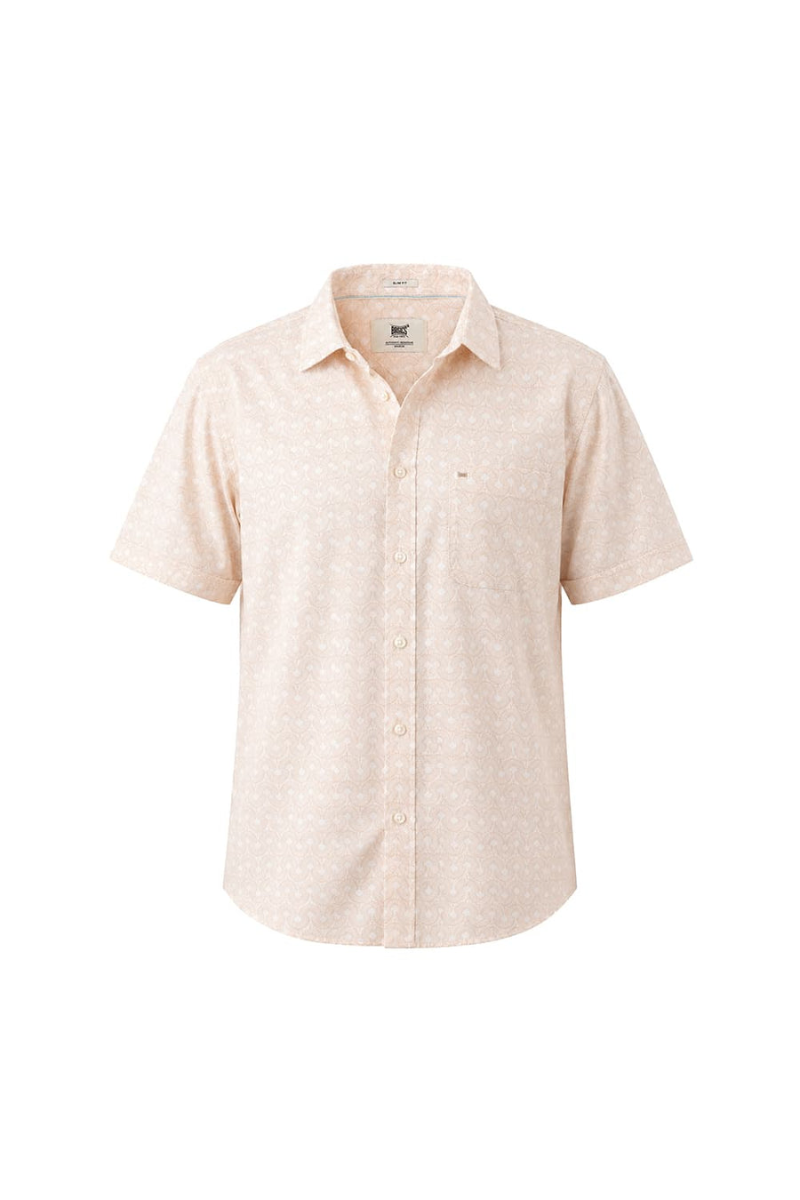 BASICS SLIM FIT MACADAMIA BEIGE COTTON PRINTED HALFSLEEVES SHIRT