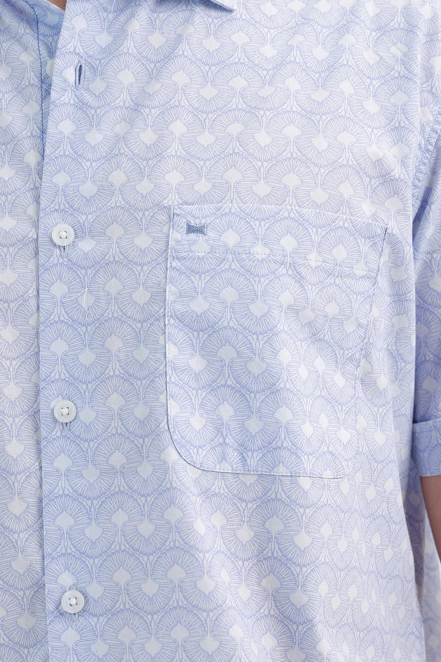 BASICS SLIM FIT HERON BLUE COTTON PRINTED HALFSLEEVES SHIRT