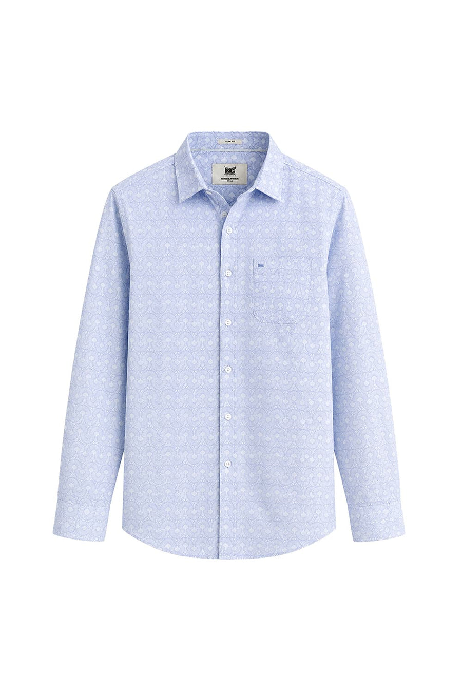 BASICS SLIM FIT HERON BLUE COTTON PRINTED SHIRT