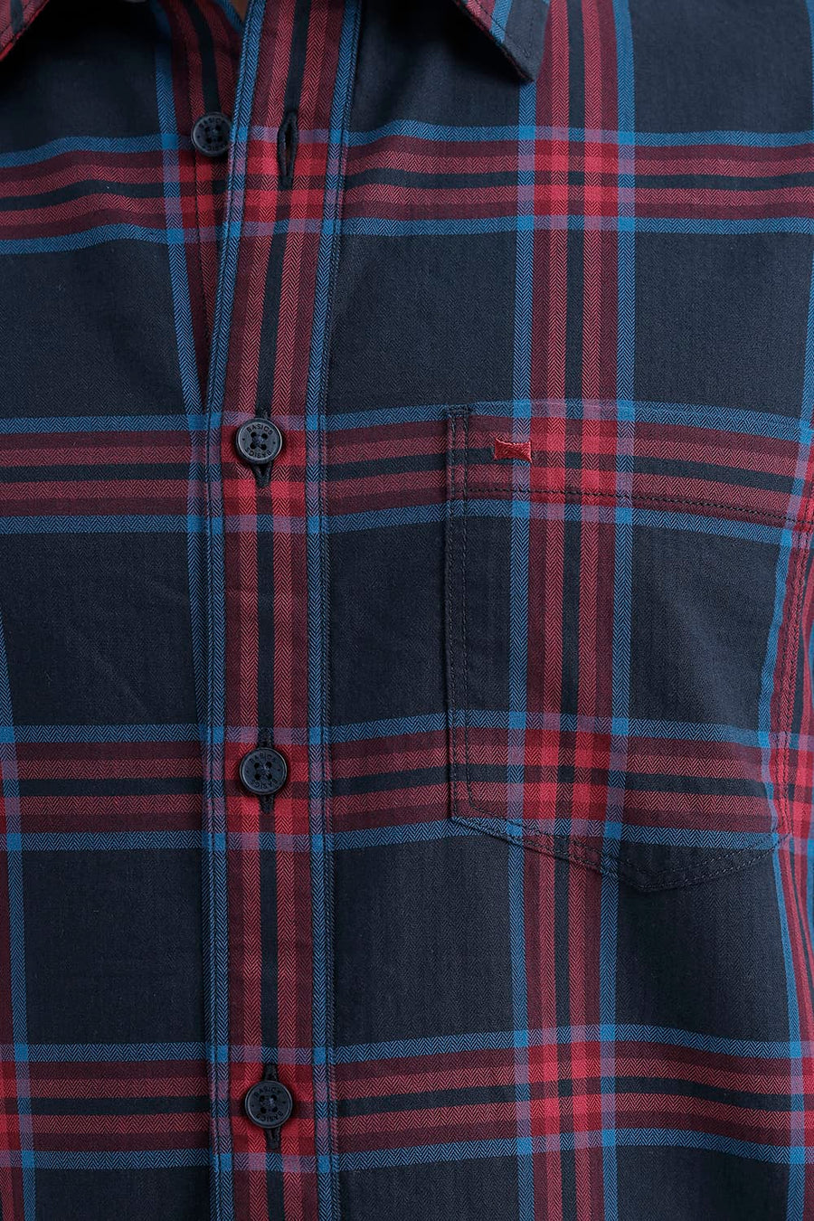 BASICS SLIM FIT NAVY NIGHTS COTTON HERRING BONE CHECKS SHIRT