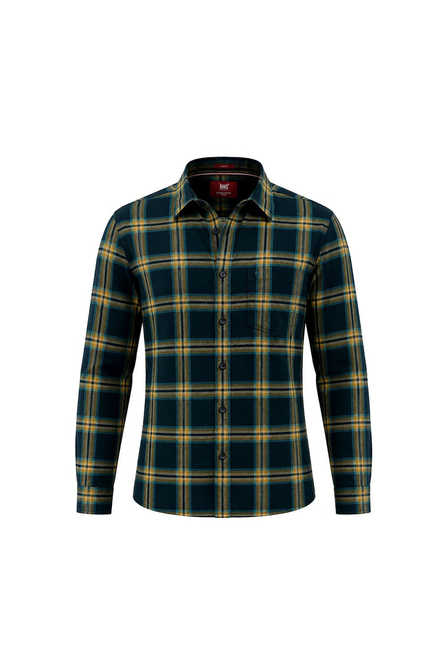 BASICS SLIM FIT SPRUCE GREEN COTTON HERRING BONE CHECKS SHIRT