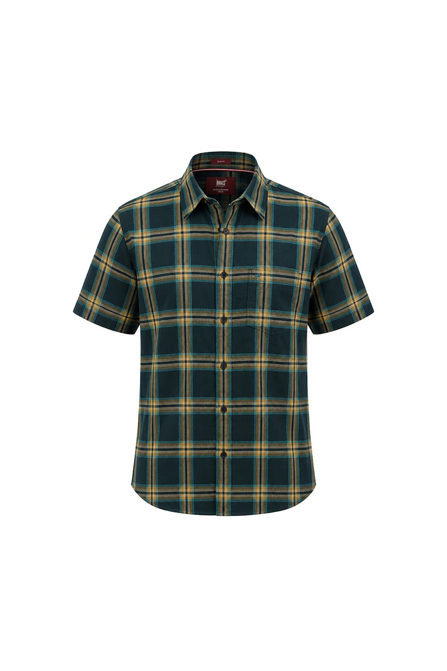BASICS SLIM FIT SPRUCE GREEN COTTON HERRING BONE CHECKS HALFSLEEVES SHIRT