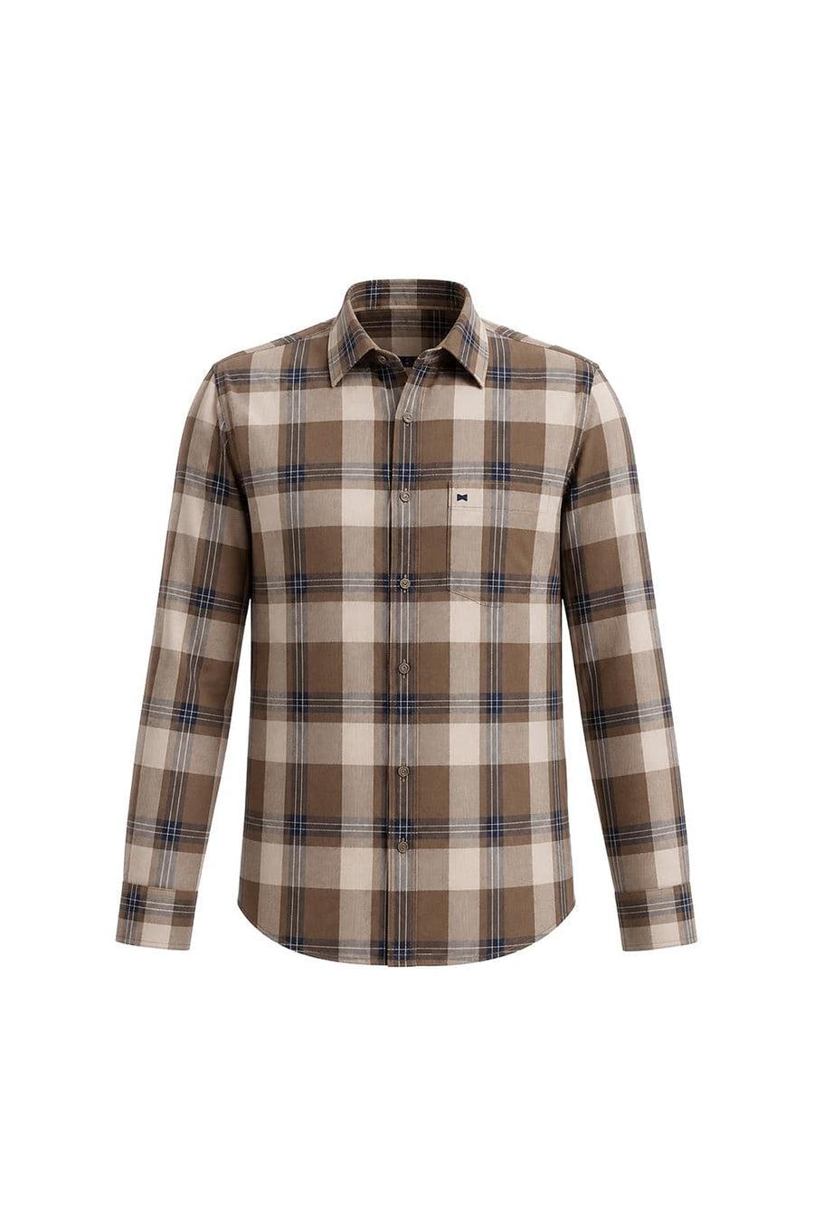 BASICS SLIM FIT KHAKI SAND COTTON TWILL CHECKS SHIRT