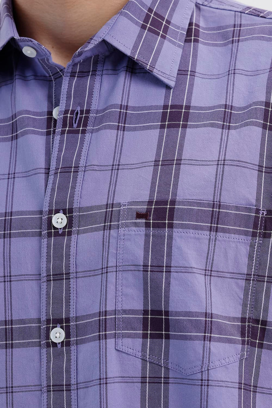 BASICS SLIM FIT DUSK PURPLE COTTON TWILL CHECKS SHIRT