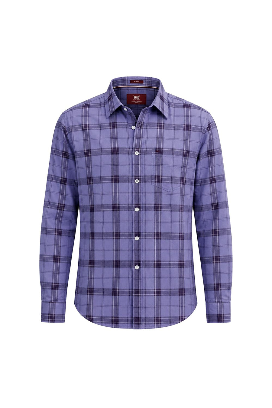 BASICS SLIM FIT DUSK PURPLE COTTON TWILL CHECKS SHIRT