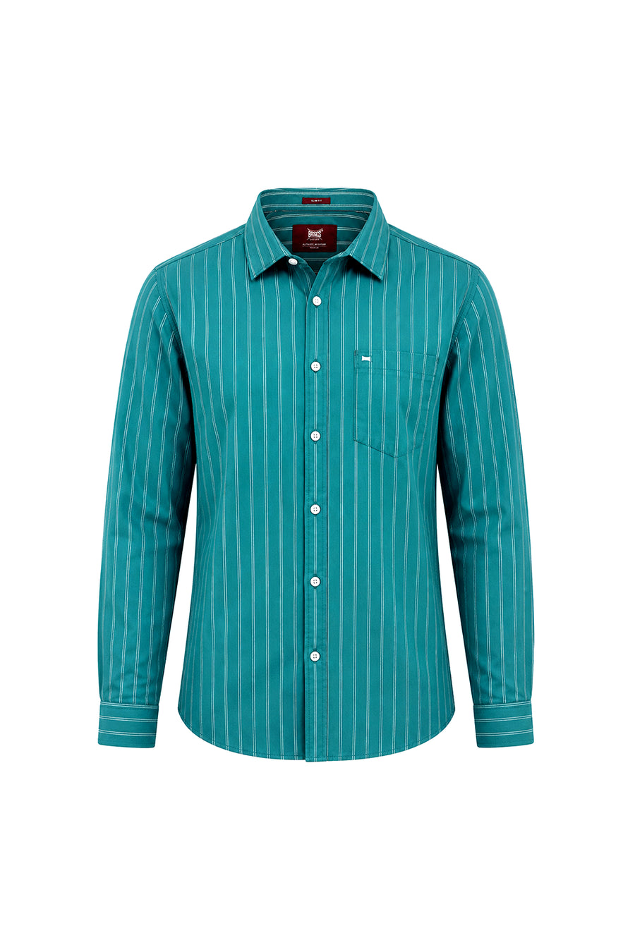 BASICS SLIM FIT HARBOR GREEN COTTON STRIPE SHIRT