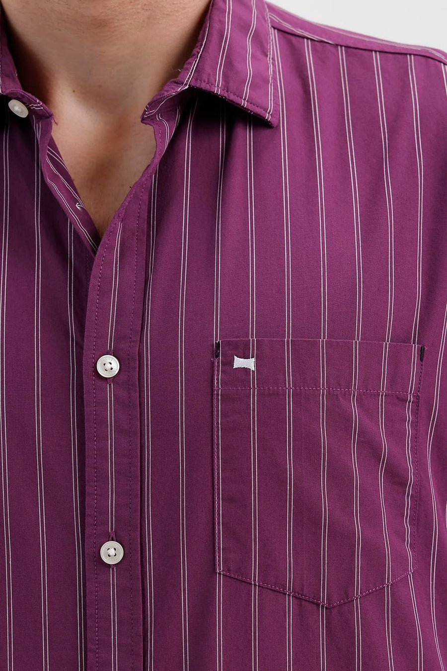 BASICS SLIM FIT DARK PURPLE COTTON STRIPE SHIRT